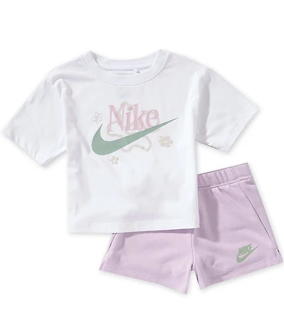 Nike Little Girls Short Sleeve Wildflower Cropped Jersey T-Shirt & French Terry Shorts Set