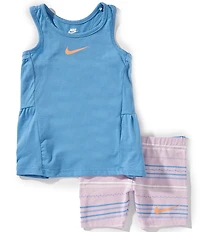 Nike Little Girls Sleeveless Swoosh Tank Top & Striped Biker Shorts Set