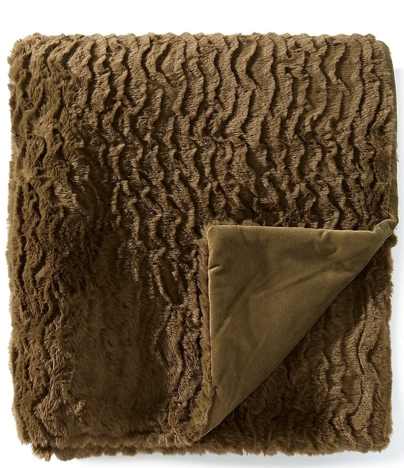 Noble Excellence Warm Shop Collection Hayes Reversible Olive Wave Faux Fur Throw