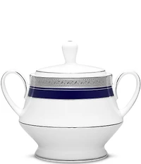 Noritake Crestwood Cobalt Etched Platinum Porcelain Sugar Bowl with Lid