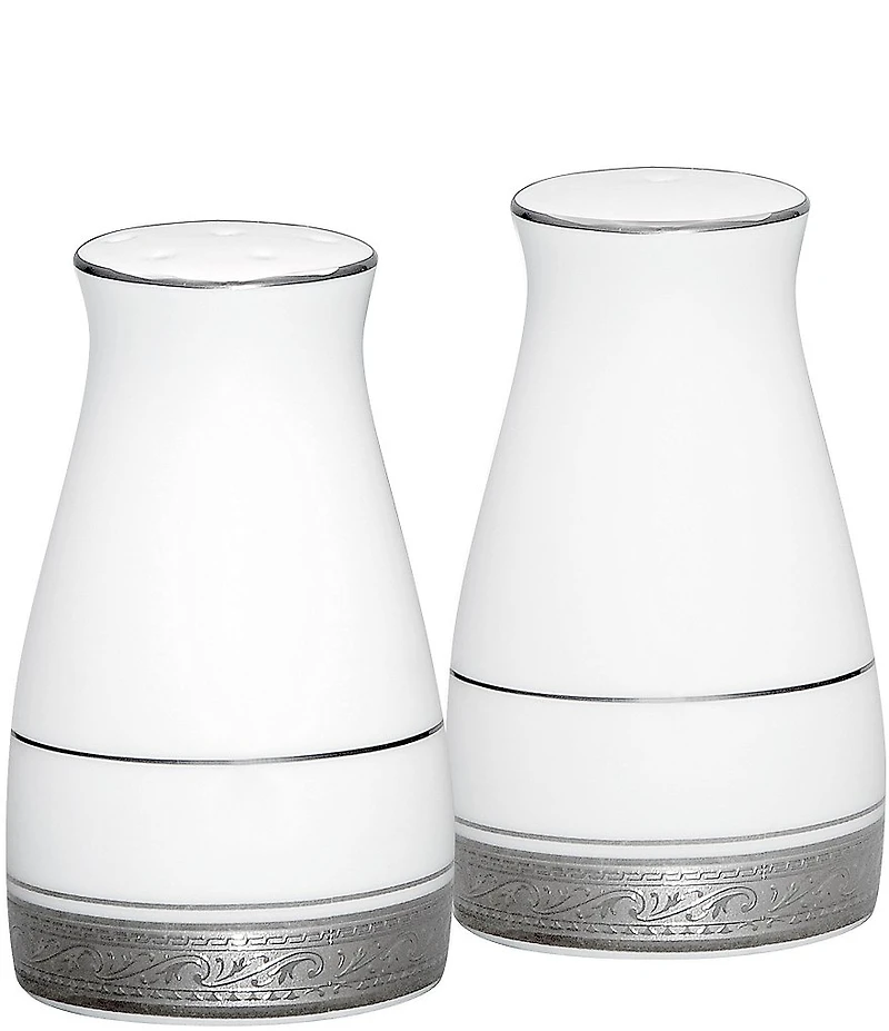 Noritake Crestwood Etched Platinum Porcelain Salt & Pepper Shaker Set