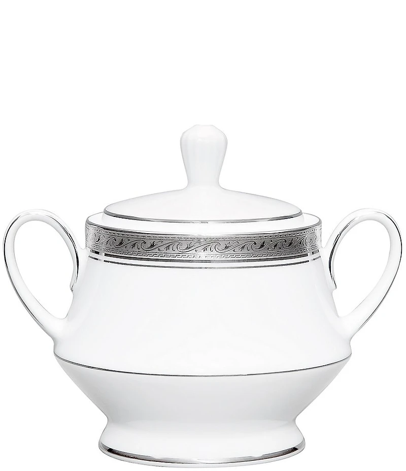 Noritake Crestwood Etched Platinum Porcelain Sugar Bowl with Lid