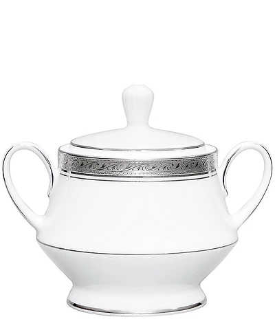 Noritake Crestwood Etched Platinum Porcelain Sugar Bowl with Lid
