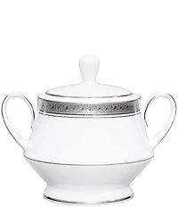 Noritake Crestwood Etched Platinum Porcelain Sugar Bowl with Lid