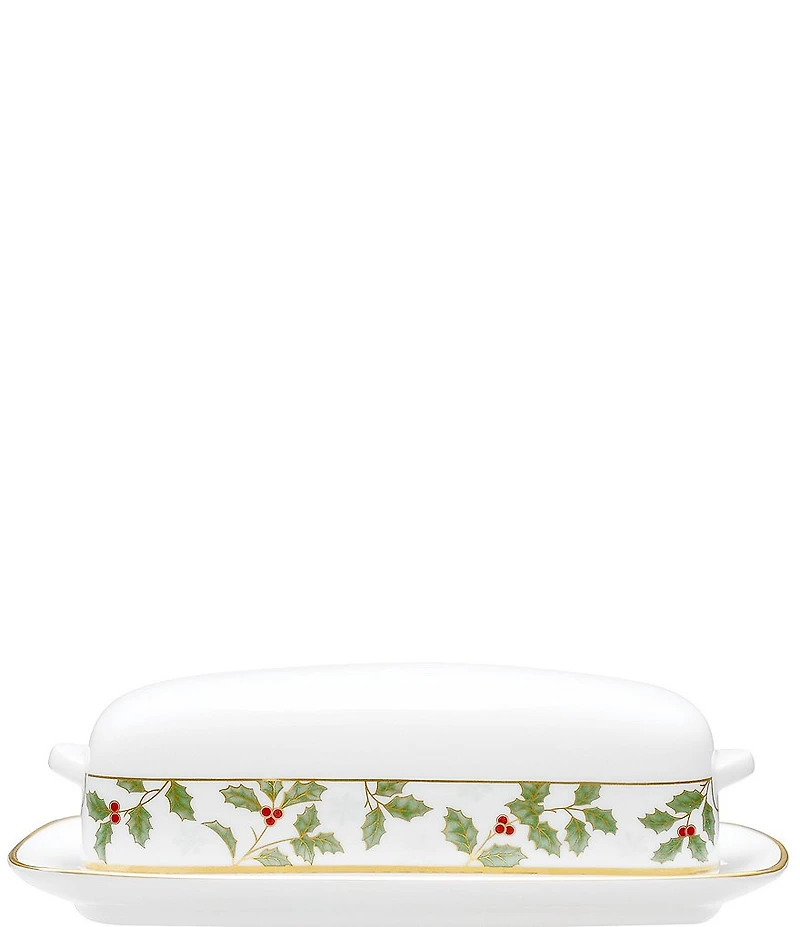 Noritake Holly & Berry Gold Collection Covered Butter Dish