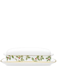 Noritake Holly & Berry Gold Collection Covered Butter Dish