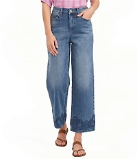 NYDJ Teresa Stretch Denim High Rise Wide Leg Crochet Hem Jeans