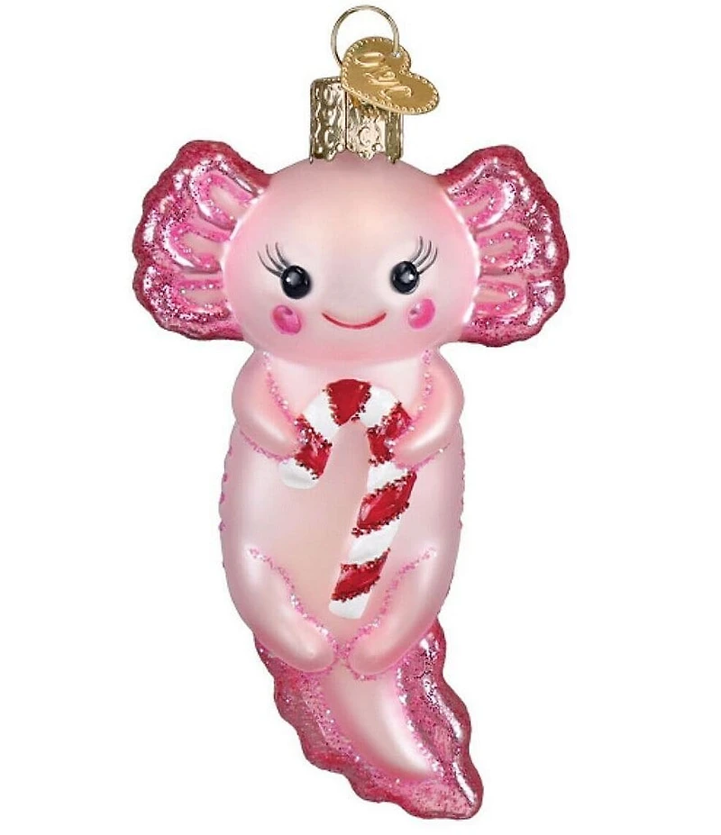 Old World Christmas Axolotl With Candy Cane Ornament