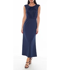 Oleg Cassini Sleeveless Pleated Bodice Scuba Crepe Midi Dress