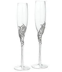 Olivia Riegel Mora Peacock Feather Crystal Encrusted Flutes, Set of 2
