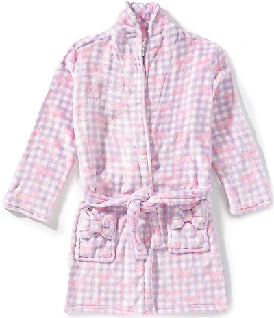 Omg! Accessories Big Girls Gingham Bow Printed Cozy Robe