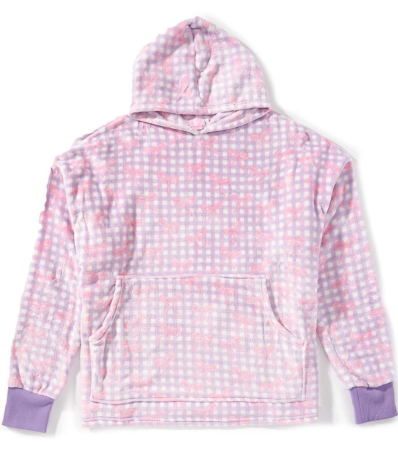 Omg! Accessories Big Girls Gingham Bow Printed Oversized Pullover Hoodie