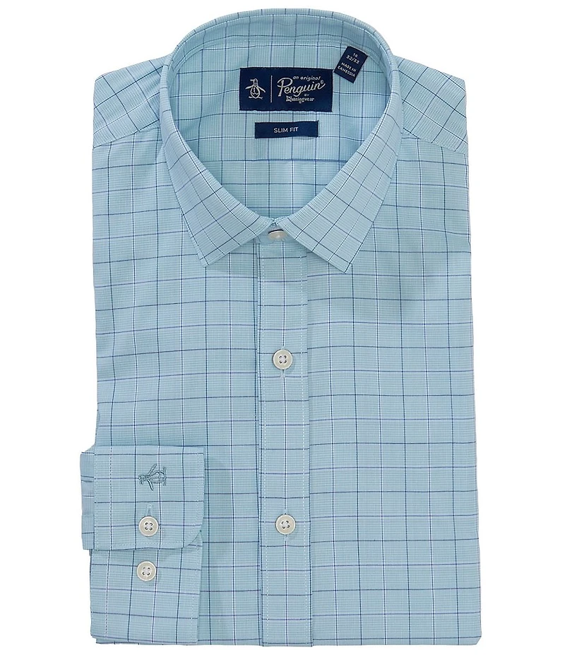 Original Penguin Slim Fit Spread Collar Print Poplin Dress Shirt