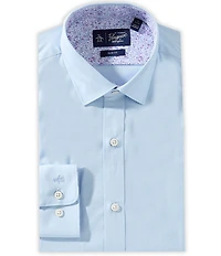 Original Penguin Solid Slim Fit Stretch Spread Collar Melange With Floral Dress Shirt