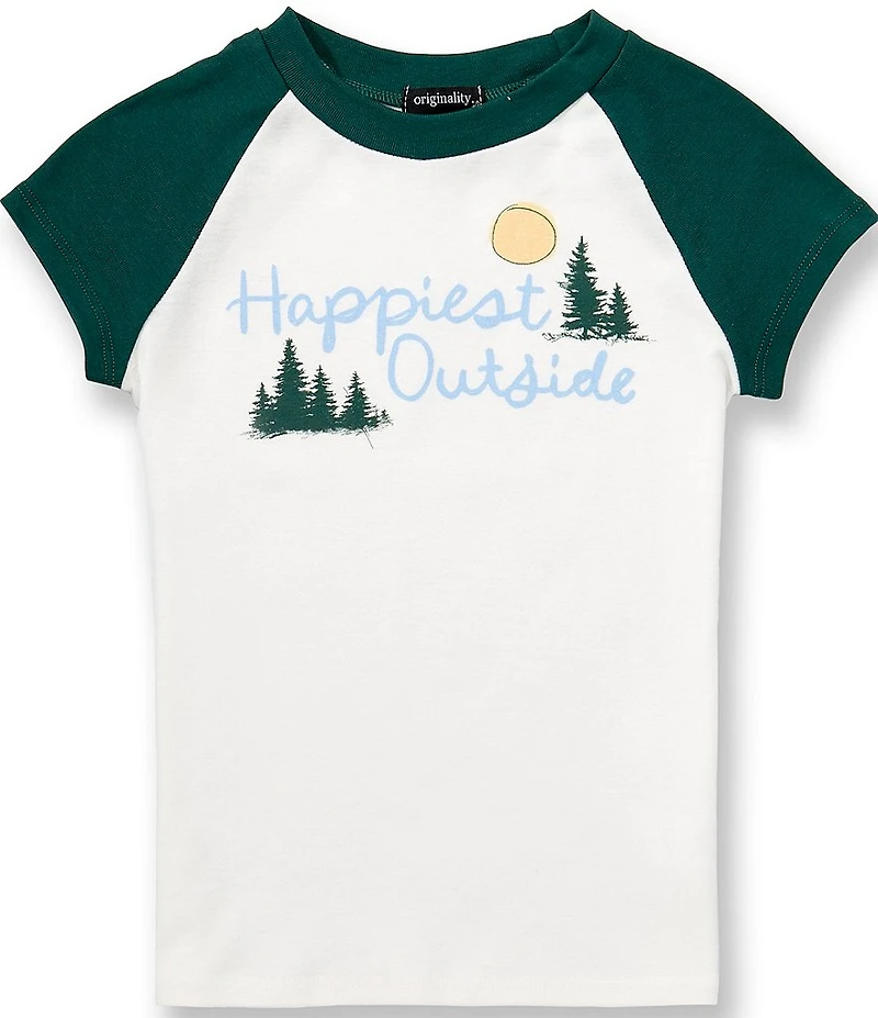 Originality Big Girls Short Sleeve Happiest Outside Raglan Tee