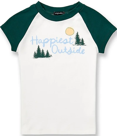 Originality Big Girls Short Sleeve Happiest Outside Raglan Tee