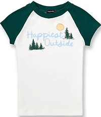 Originality Big Girls Short Sleeve Happiest Outside Raglan Tee