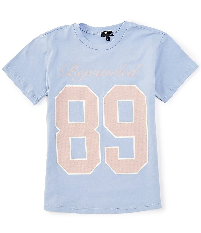 Originality Big Girls Short Sleeve Bejeweled Athletic Graphic T-Shirt