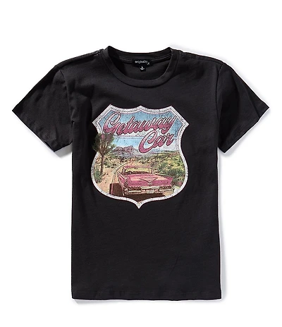 Originality Big Girls Short Sleeve Getaway Car Graphic Oversized T-Shirt