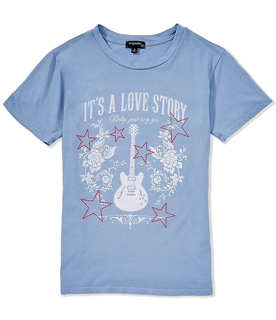 Originality Big Girls Short Sleeve It's A Love Story Star Print Graphic Oversized T-Shirt