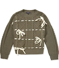 Originality Big Girls Crewneck Drop Shoulder Boxy Ribbon Pullover Sweater