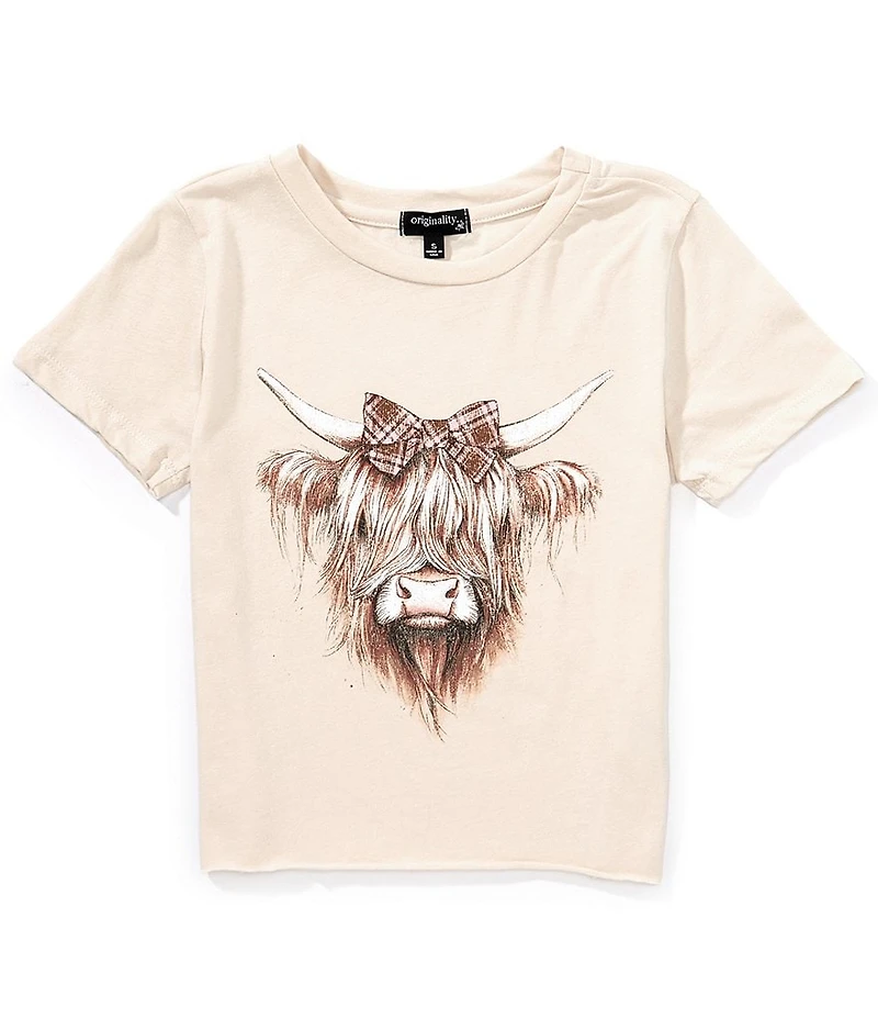 Originality Big Girls Highland Cow Face Cropped Graphic T-Shirt