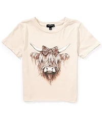 Originality Big Girls Highland Cow Face Cropped Graphic T-Shirt