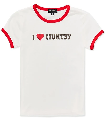 Originality Big Girls I Heart Country Short Sleeve Ringer Tee