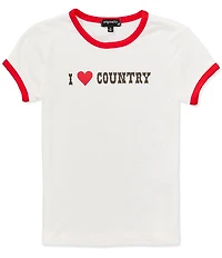 Originality Big Girls I Heart Country Short Sleeve Ringer Tee