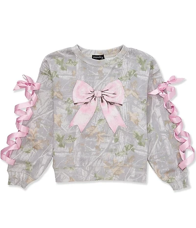 Originality Big Girls Long Sleeve Camo Pink Bow Sweatshirt