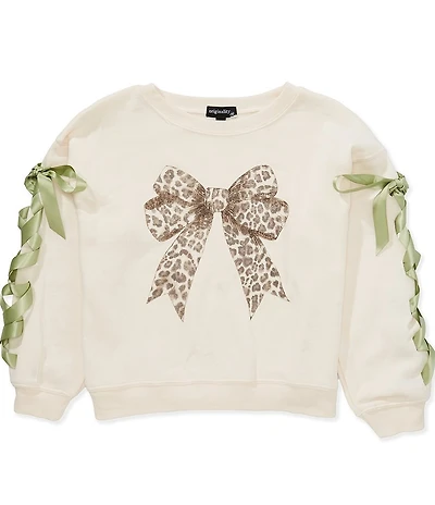 Originality Big Girls Long Sleeve Cheetah Bow Ribbon Sweatshirt
