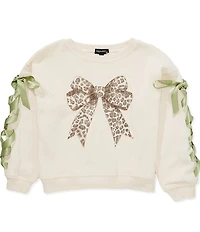 Originality Big Girls Long Sleeve Cheetah Bow Ribbon Sweatshirt
