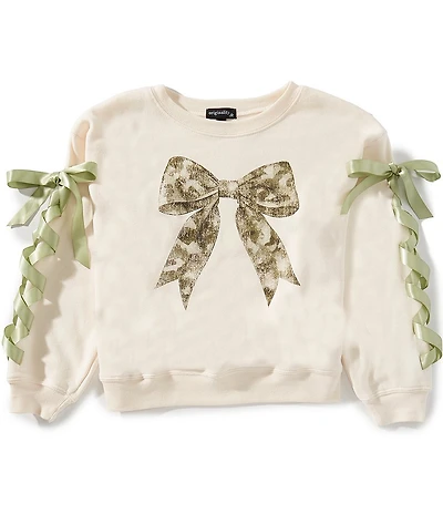 Originality Big Girls Long Sleeve Cheetah Bow Ribbon Sweatshirt