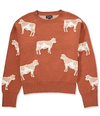 Originality Big Girls Long-Sleeve Cow-Patterned Sweater
