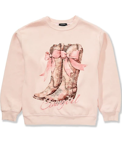 Originality Big Girls Long-Sleeve Cowgirl Boots Graphic Sweatshirt