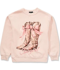 Originality Big Girls Long-Sleeve Cowgirl Boots Graphic Sweatshirt