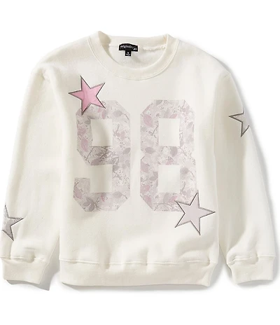 Originality Big Girls Long Sleeve Crewneck 98 Star Applique Embroidery Sweatshirt