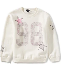 Originality Big Girls Long Sleeve Crewneck 98 Star Applique Embroidery Sweatshirt