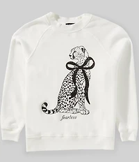 Originality Big Girls Long Sleeve Fearless Cheetah with Bow Crewneck Sweatshirt