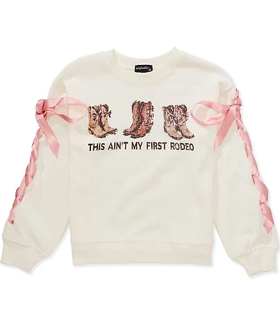 Originality Big Girls Long Sleeve First Rodeo Ribbon Sweatshirt