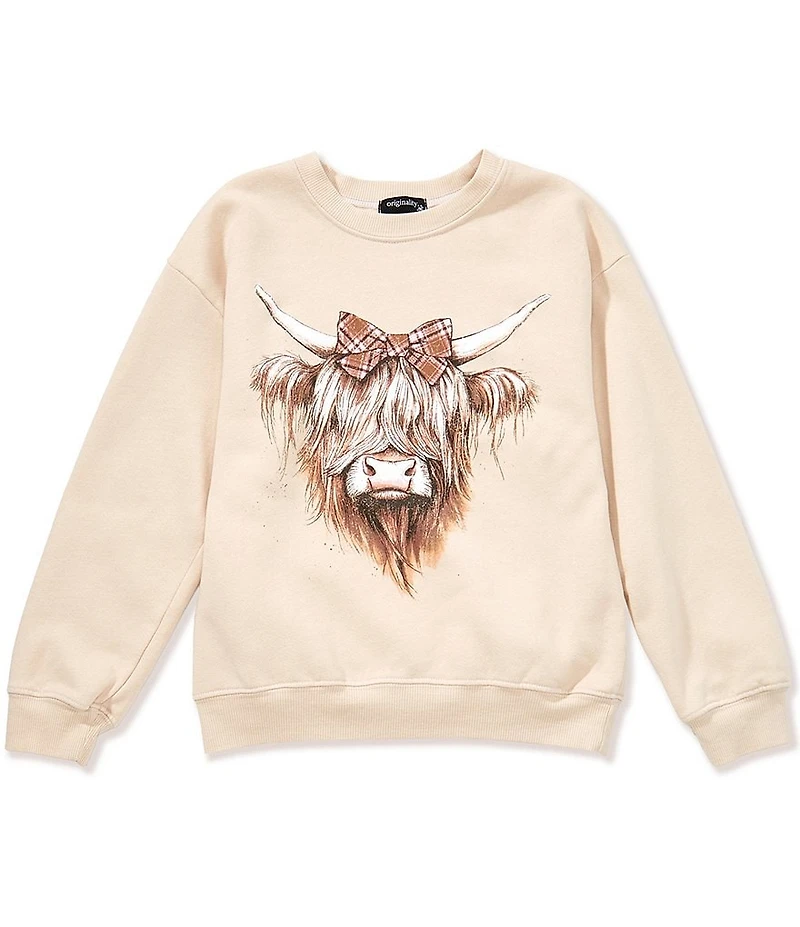 Originality Big Girls Long Sleeve Highland Cow Sweatshirt