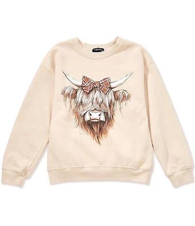 Originality Big Girls Long Sleeve Highland Cow Sweatshirt