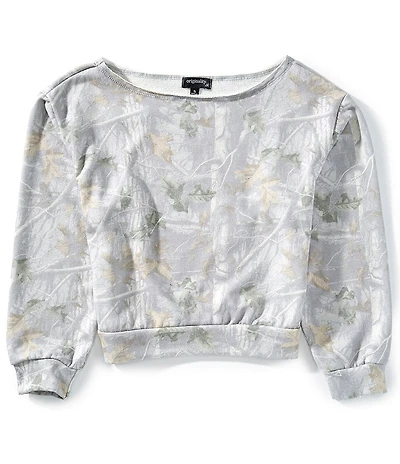 Originality Big Girls Long-Sleeve Off-The-Shoulder Camouflage-Printed Fleece Cropped Sweatshirt