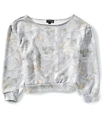 Originality Big Girls Long-Sleeve Off-The-Shoulder Camouflage-Printed Fleece Cropped Sweatshirt
