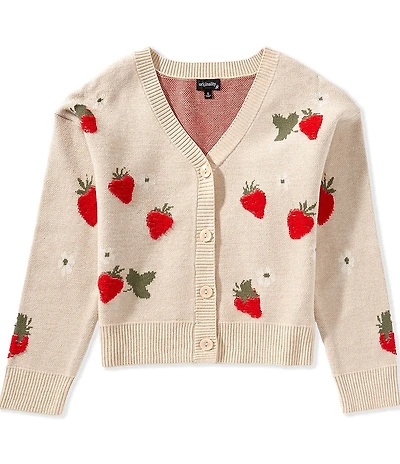 Originality Big Girls Long Sleeve Strawberry Pattern Boxy-Fit Cardigan