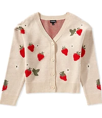 Originality Big Girls Long Sleeve Strawberry Pattern Boxy-Fit Cardigan