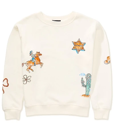Originality Big Girls Long-Sleeve Western-Doodle-Art Fleece Sweatshirt