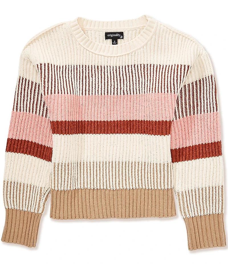 Originality Big Girls Long-Sleeve Wide/Thin-Striped Sweater