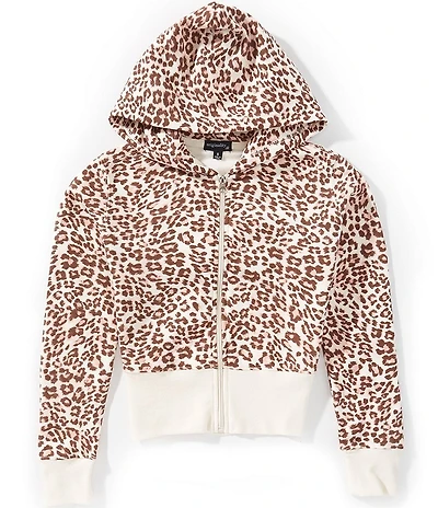 Originality Big Girls Pink Cheetah Zip Hoodie