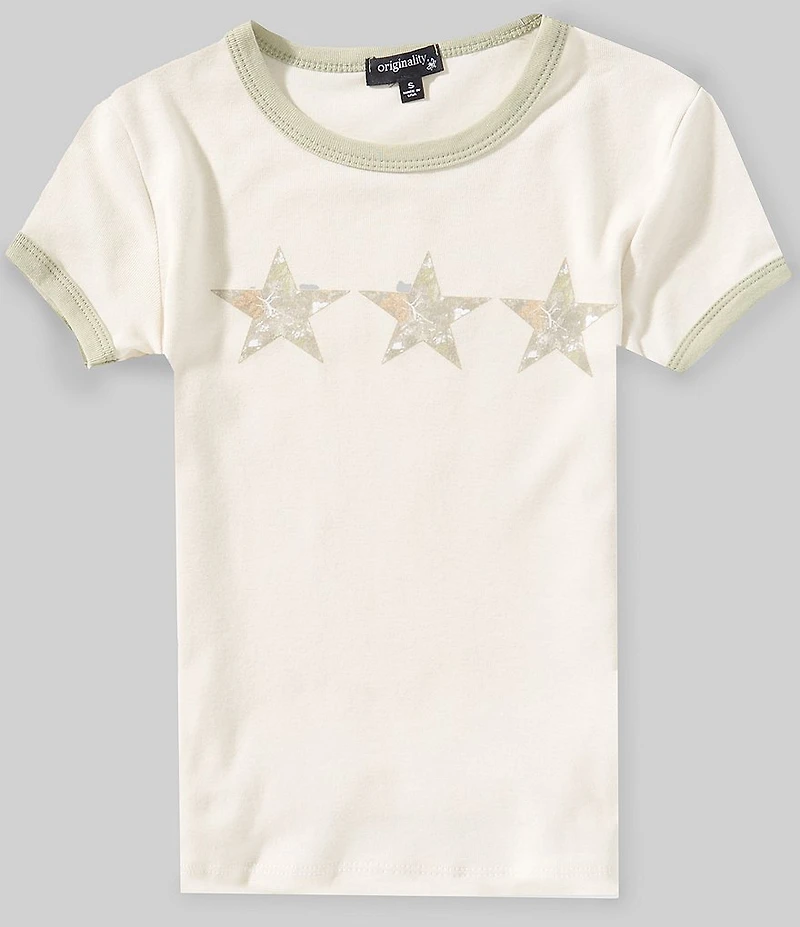 Originality Big Girls Short Sleeve Camo Stars Ringer Tee